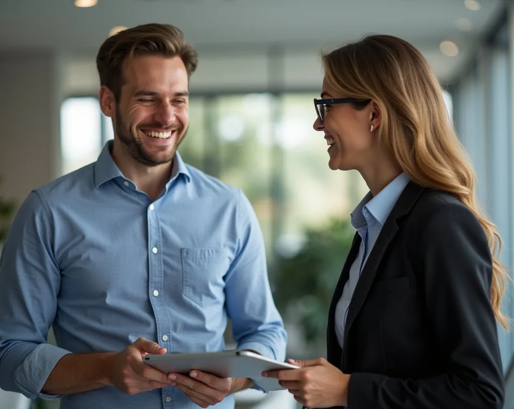 compliance advisor reviewing documents with entrepreneur