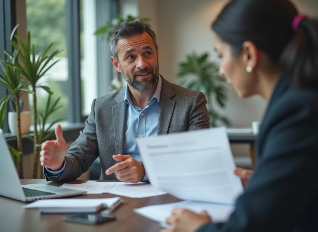 tax consultant explaining regulations to business owner